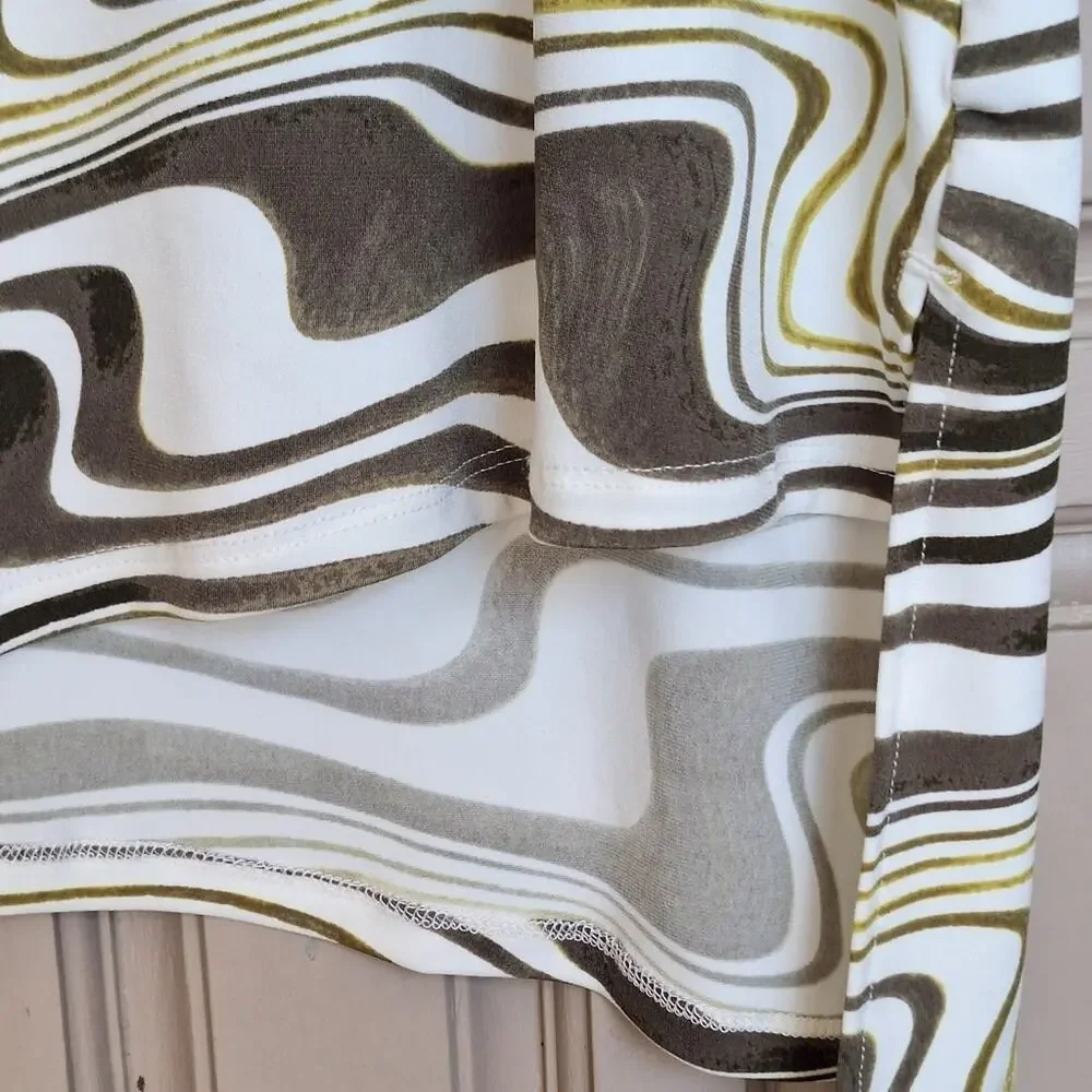 Chico's Traveler Tunic Sz3 (XL) Abstract Print White/Neutrals Stretch Lt Weight